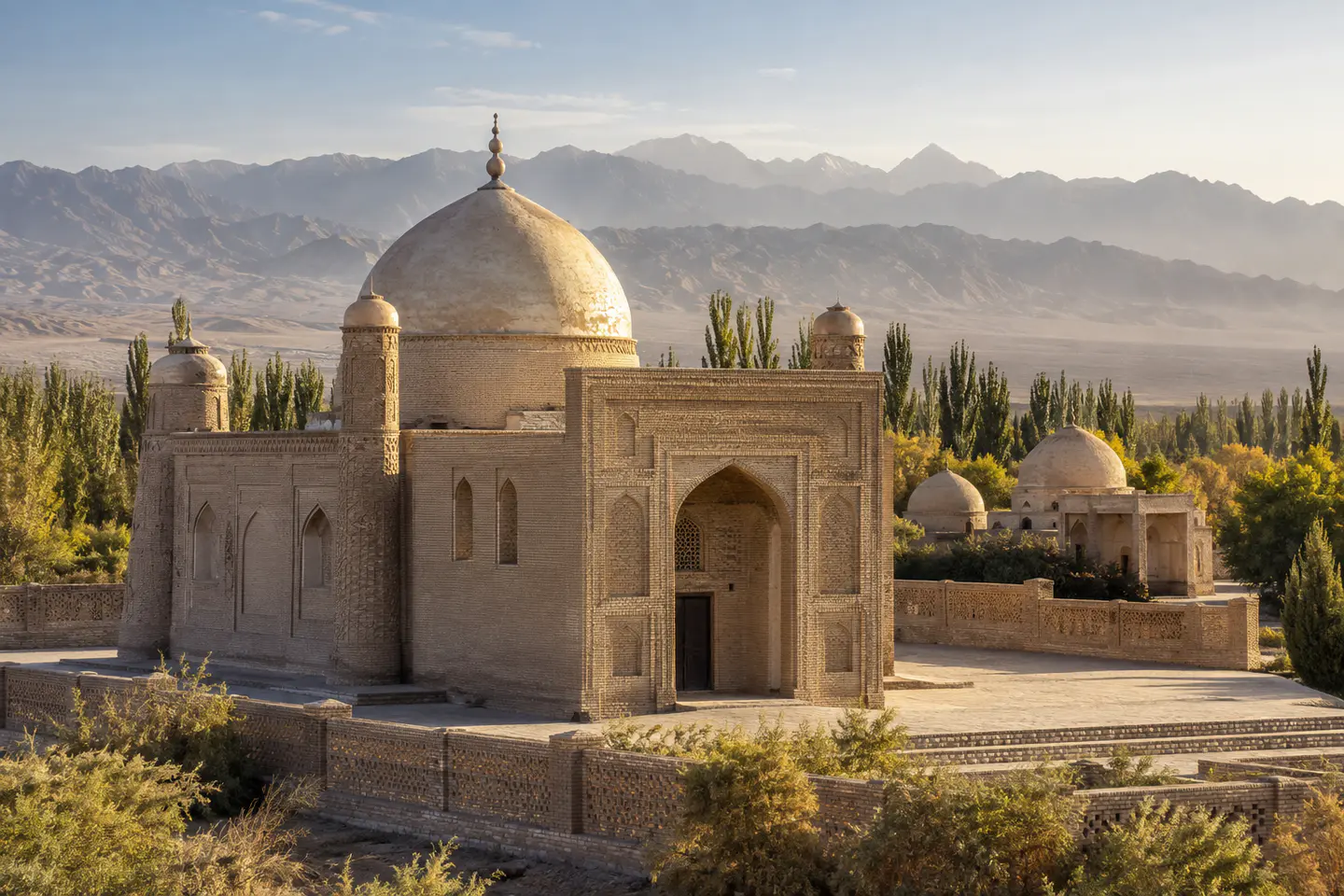 Illustration générée d’un mausolée de l’oasis de Hami