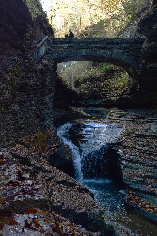 Watkins Glen State Park - 050 - Gorge Trail - Rainbow Bridge and Rainbow Falls