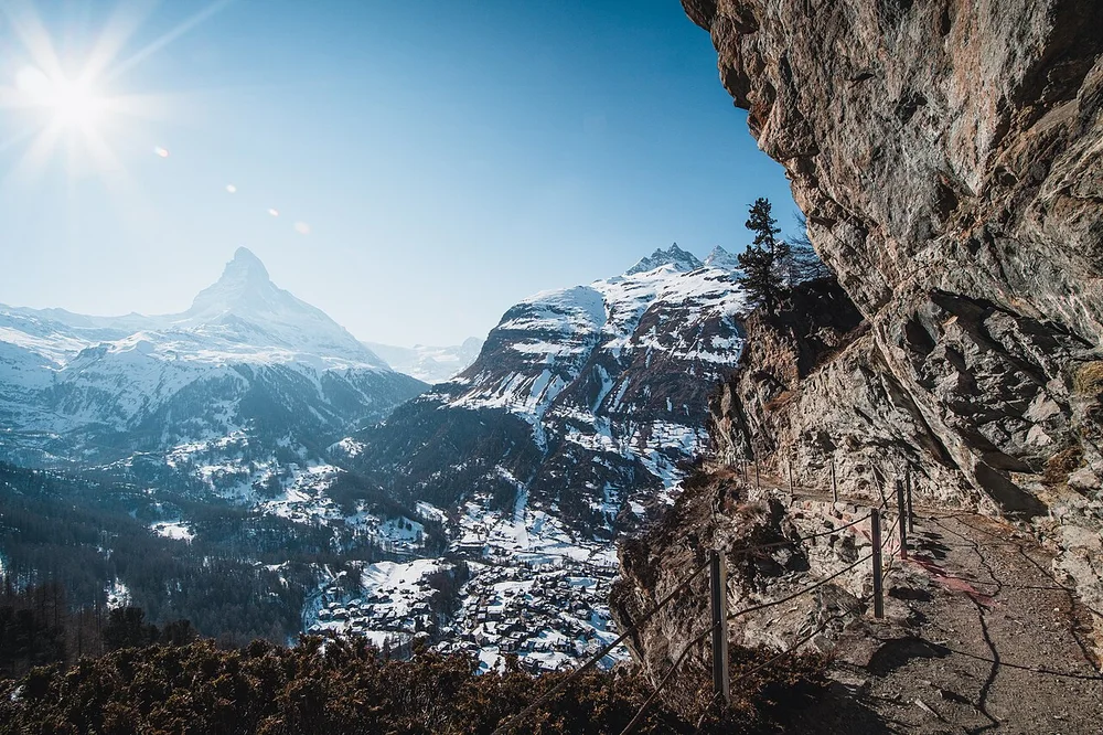 Matterhorn in winter with Zermatt village